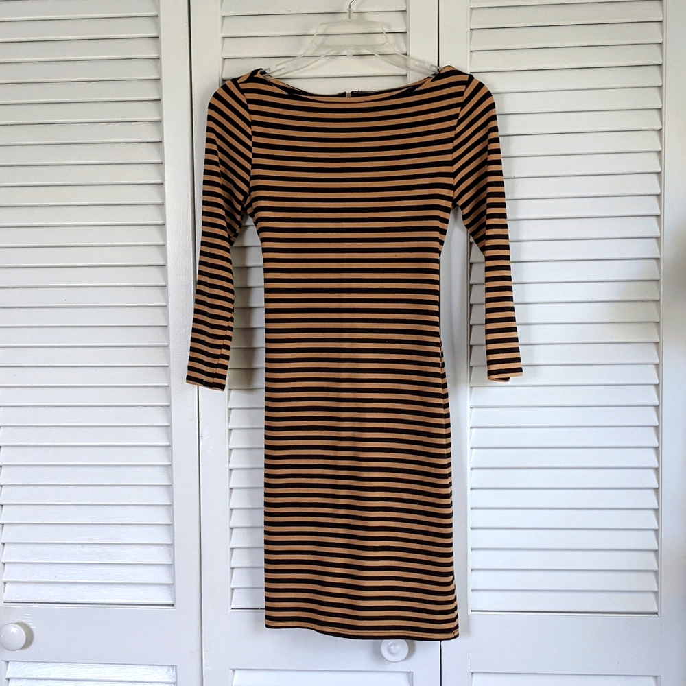 Brown and Black Stripe Stretch Dress